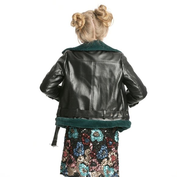 Hannah Banana Girls Faux Fur Leather Winter Warm Moto Jacket  NEW  8 12 14 - Picture 3 of 3